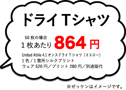 ドライTシャツ１枚あたり￥864