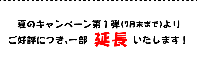 夏のキャンペーン第1弾(7月末まで)よりご好評につき、一部延長いたします!