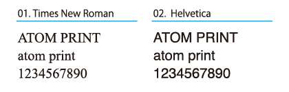アトムプリントで使用できる欧文書体フォント Times New Roman・Helvetica