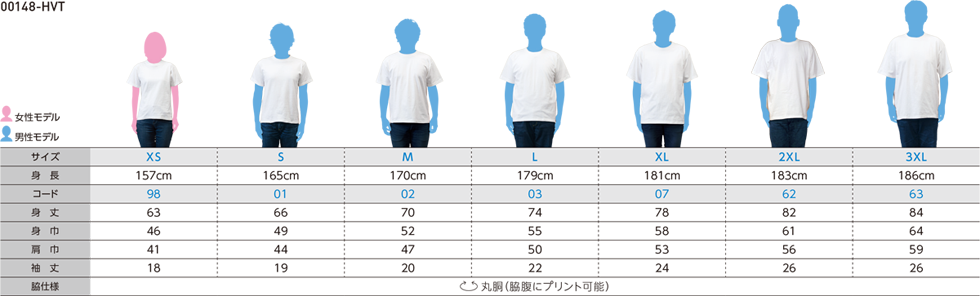 7.4オンス スーパーヘビーTシャツサイズ別着用イメージ