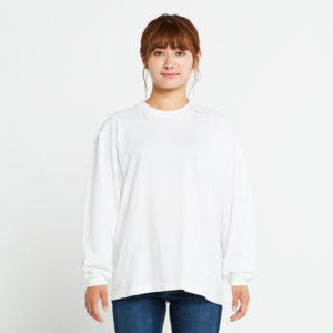 5.6オンス ヘビーウェイトビッグLS-Tシャツ 女性 Sサイズ 正面 着用イメージ