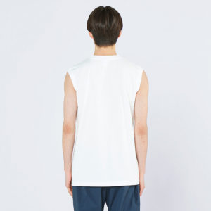 5.6オンス ヘビーウェイトスリーブレスTシャツ 男性 Lサイズ 背面 着用イメージ