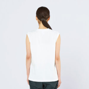 5.6オンス ヘビーウェイトスリーブレスTシャツ 女性 Sサイズ 背面 着用イメージ
