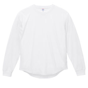 5.6オンス ドライコットンタッチ ラウンドテール ロングスリーブ Tシャツ（2.1インチリブ）（ローブリード） 001-ホワイト